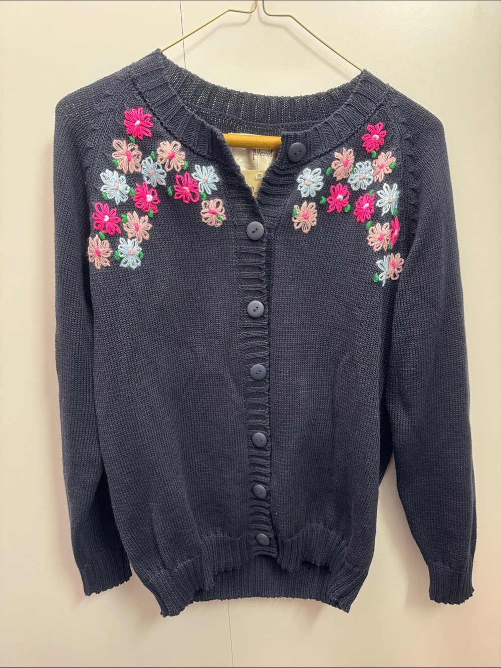 Embroidered Floral Navy Button-Front Cardigan